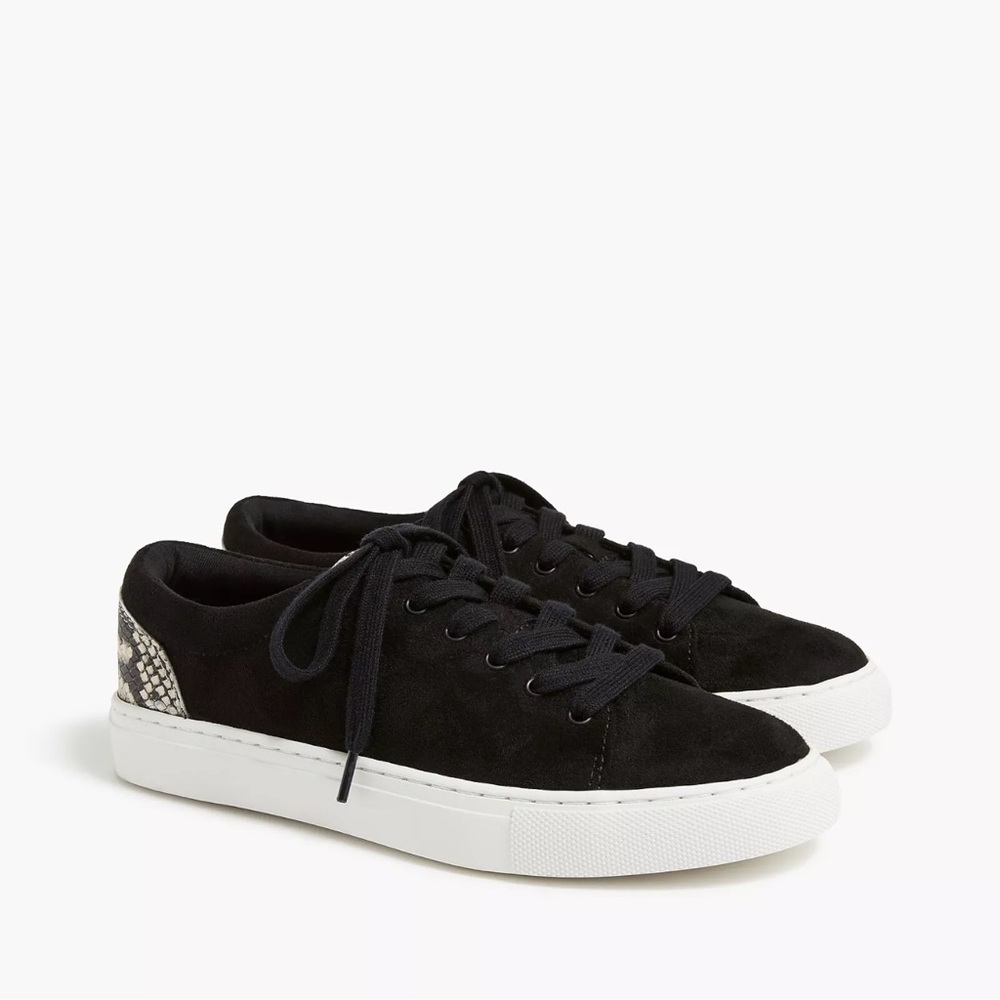 J. Crew Road Trip Faux-Suede Sneakers with Snake Trim AZ952 Size 8 Black Gray